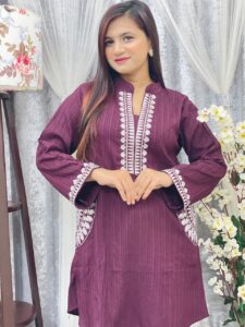 Modest Embroidery Kurti Purple