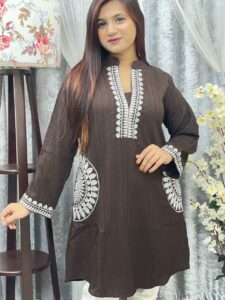 Modest Embroidery Kurti Coffee