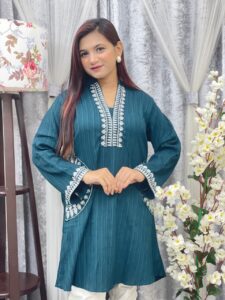 Modest Embroidery Kurti Sea Green