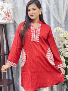 Modest Embroidery Kurti Orange