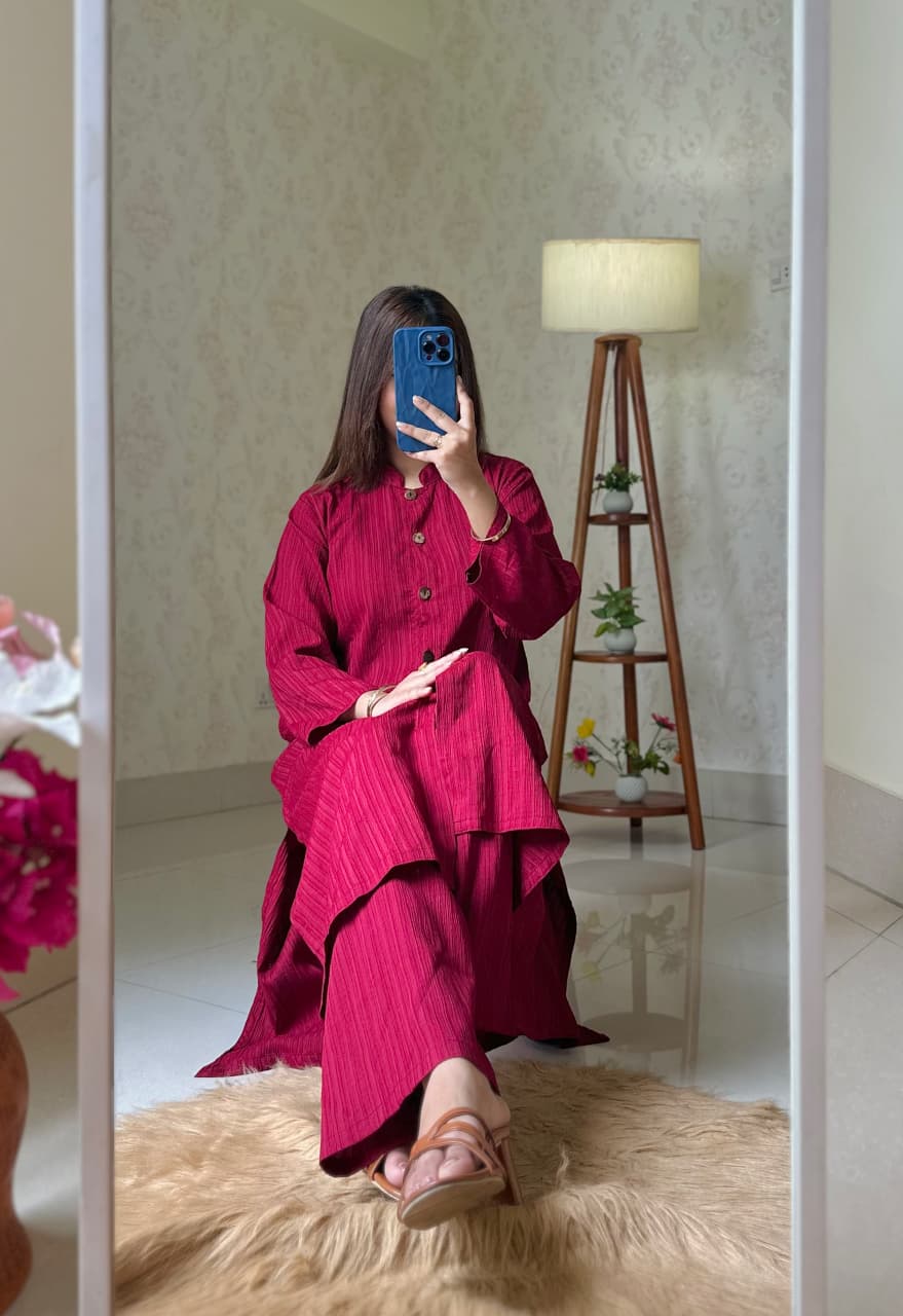 Modest Pocket Co Ord's Red Maroon