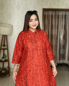 Mouraz Premium Slub Cotton Pocket Kurti Orange