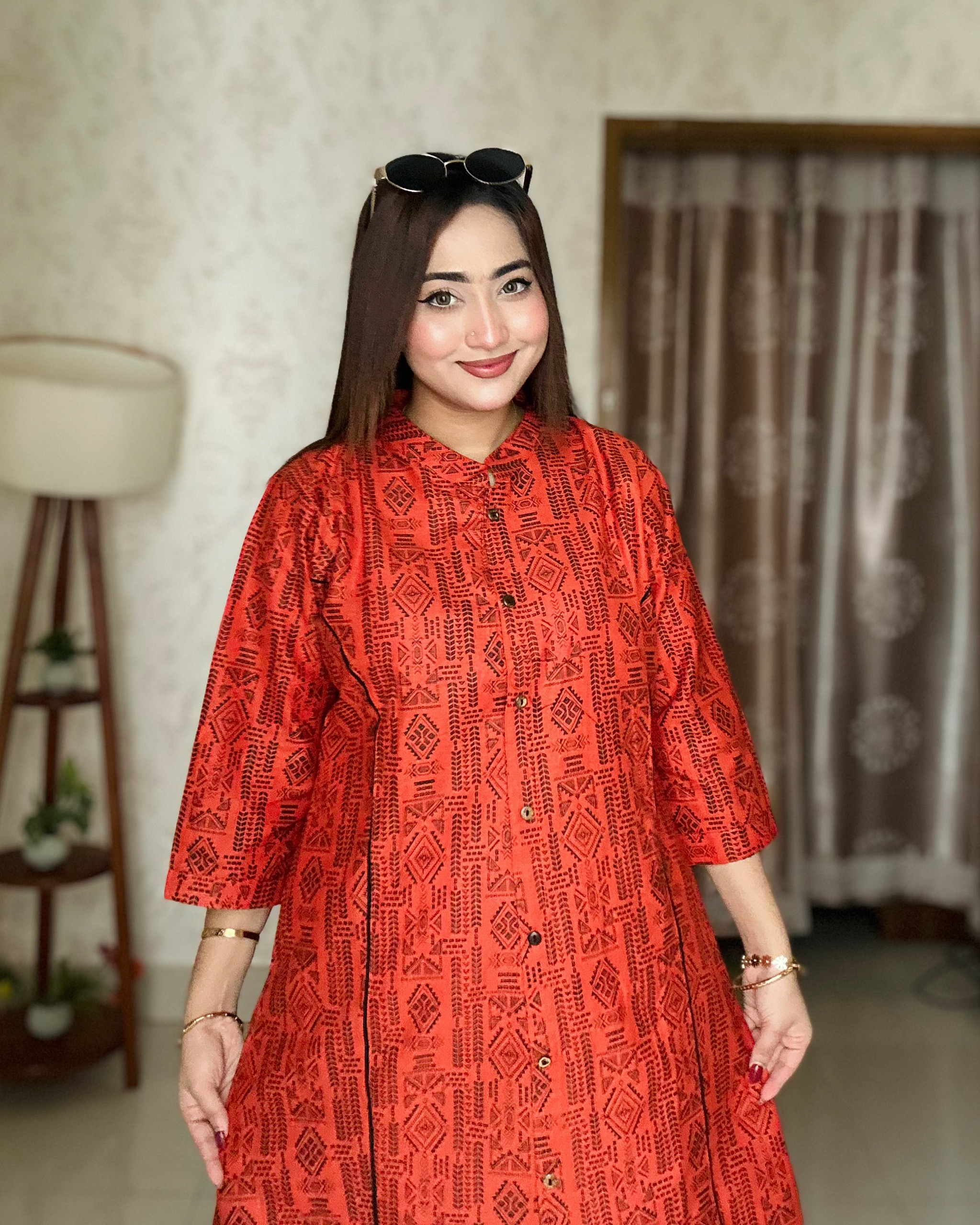 Mouraz Premium Slub Cotton Pocket Kurti Orange