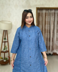 Mouraz Premium Slub Cotton Pocket Kurti Royal Blue
