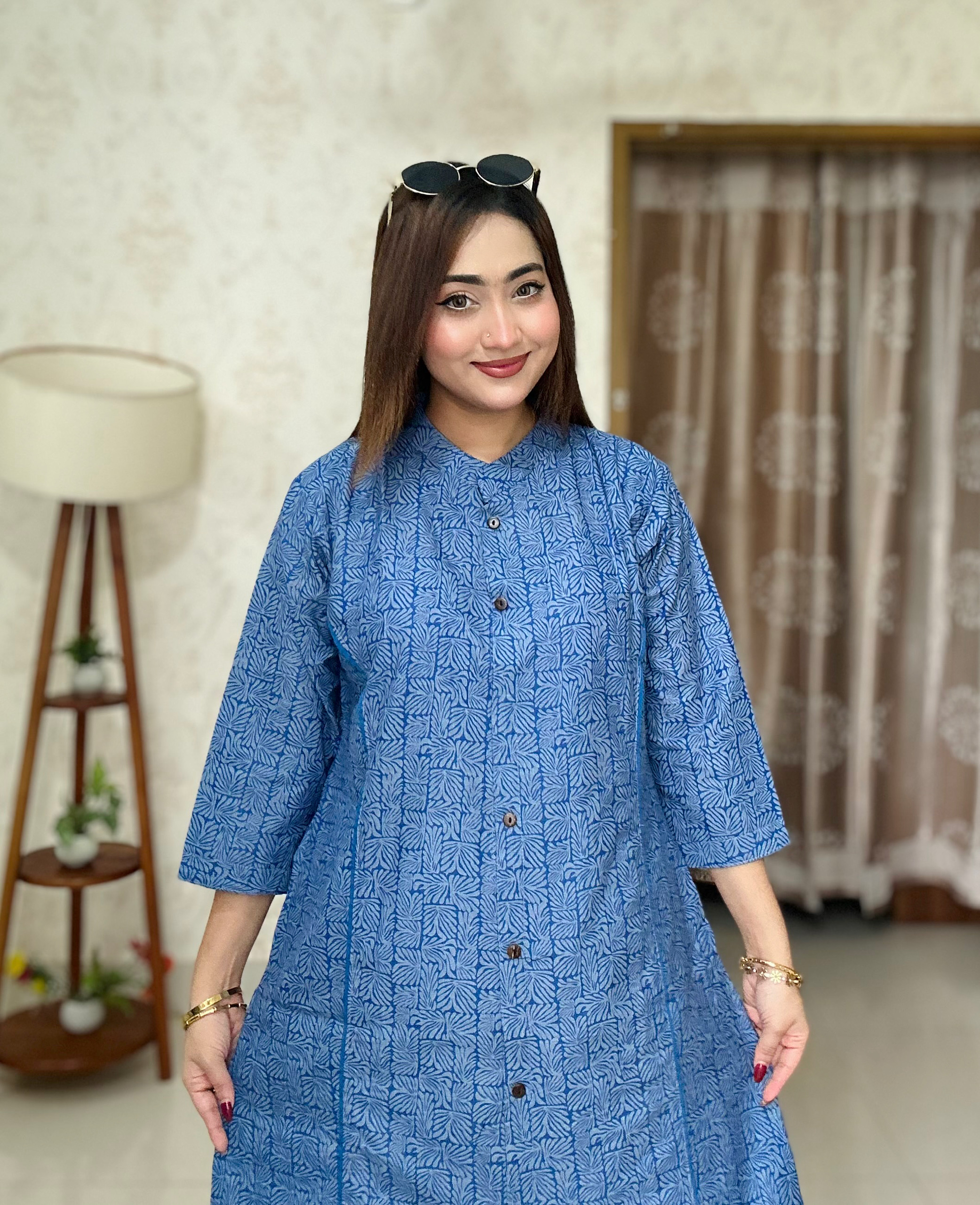 Mouraz Premium Slub Cotton Pocket Kurti Royal Blue