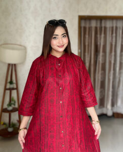 Mouraz Premium Slub Cotton Pocket Kurti Raspberry Red