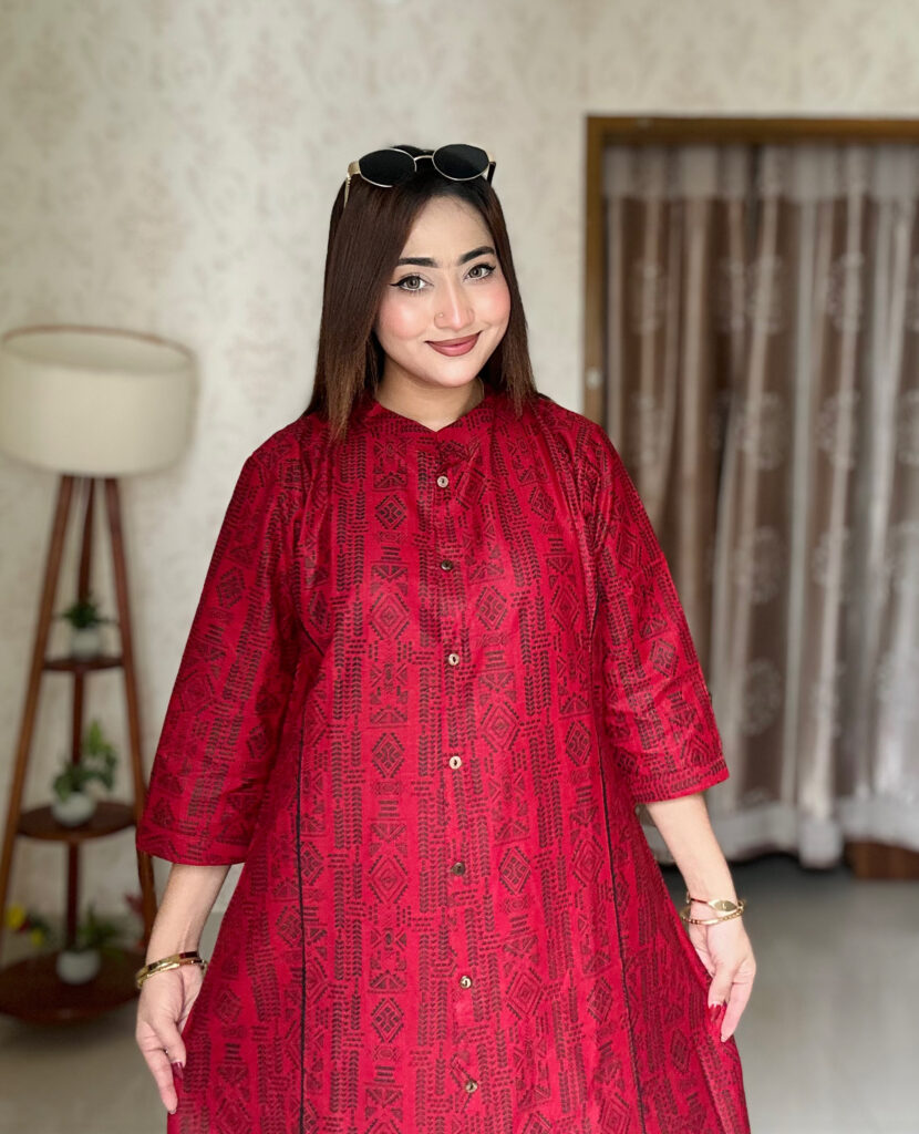 Mouraz Premium Slub Cotton Pocket Kurti Raspberry Red