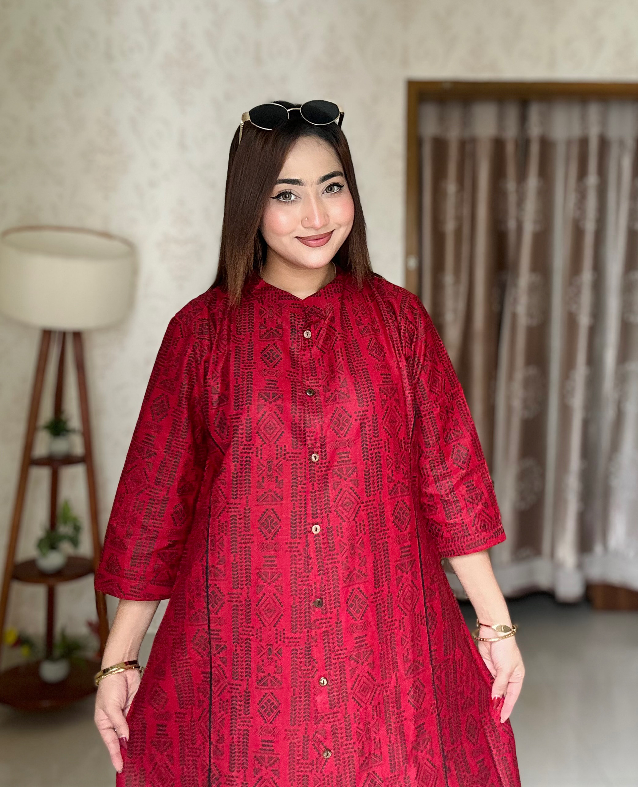 Mouraz Premium Slub Cotton Pocket Kurti Raspberry Red