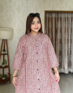 Mouraz Premium Slub Cotton Pocket Kurti Cream