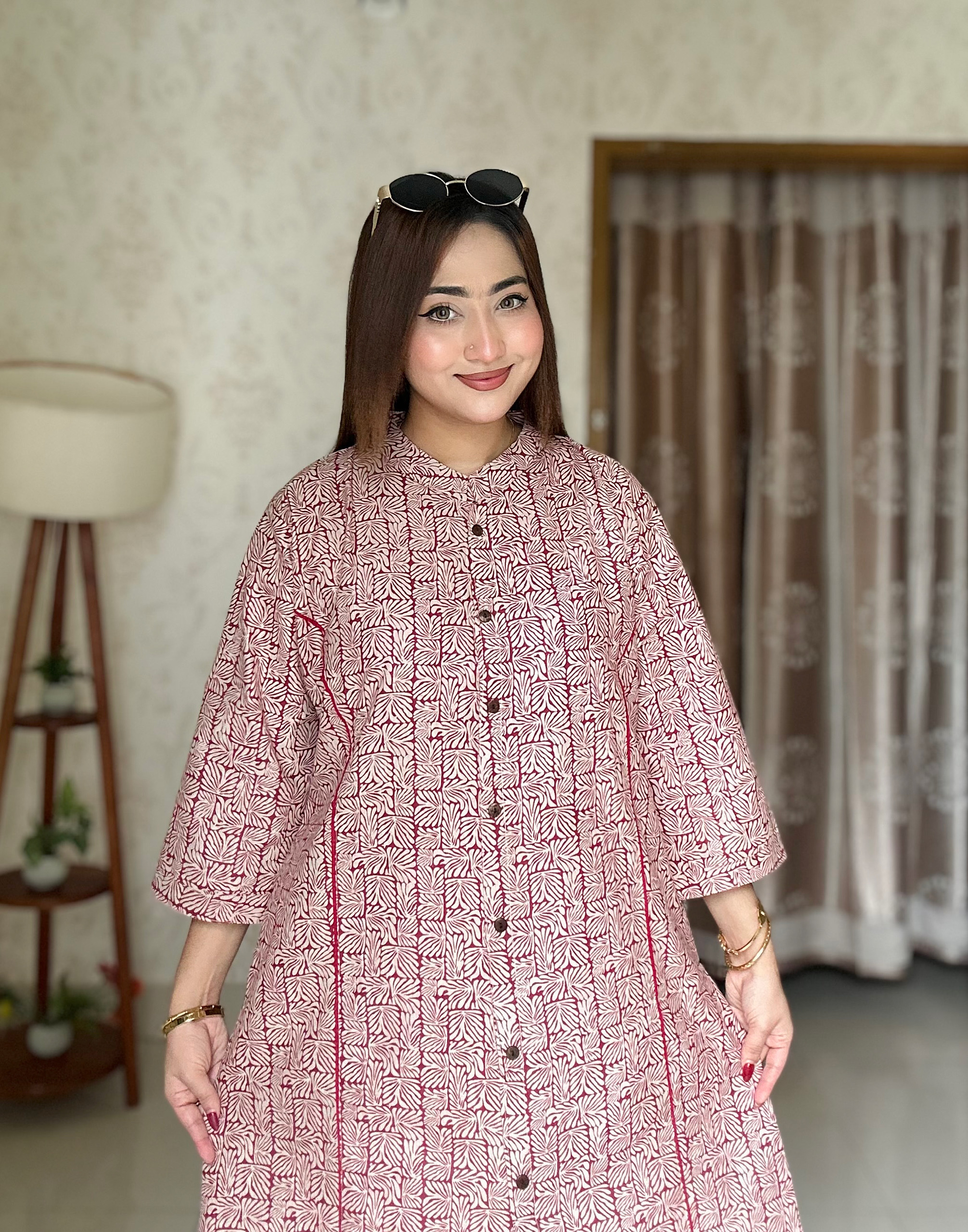 Mouraz Premium Slub Cotton Pocket Kurti Cream