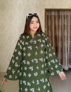 Floral Popcorn Screen Print Co-Ord Set Olive