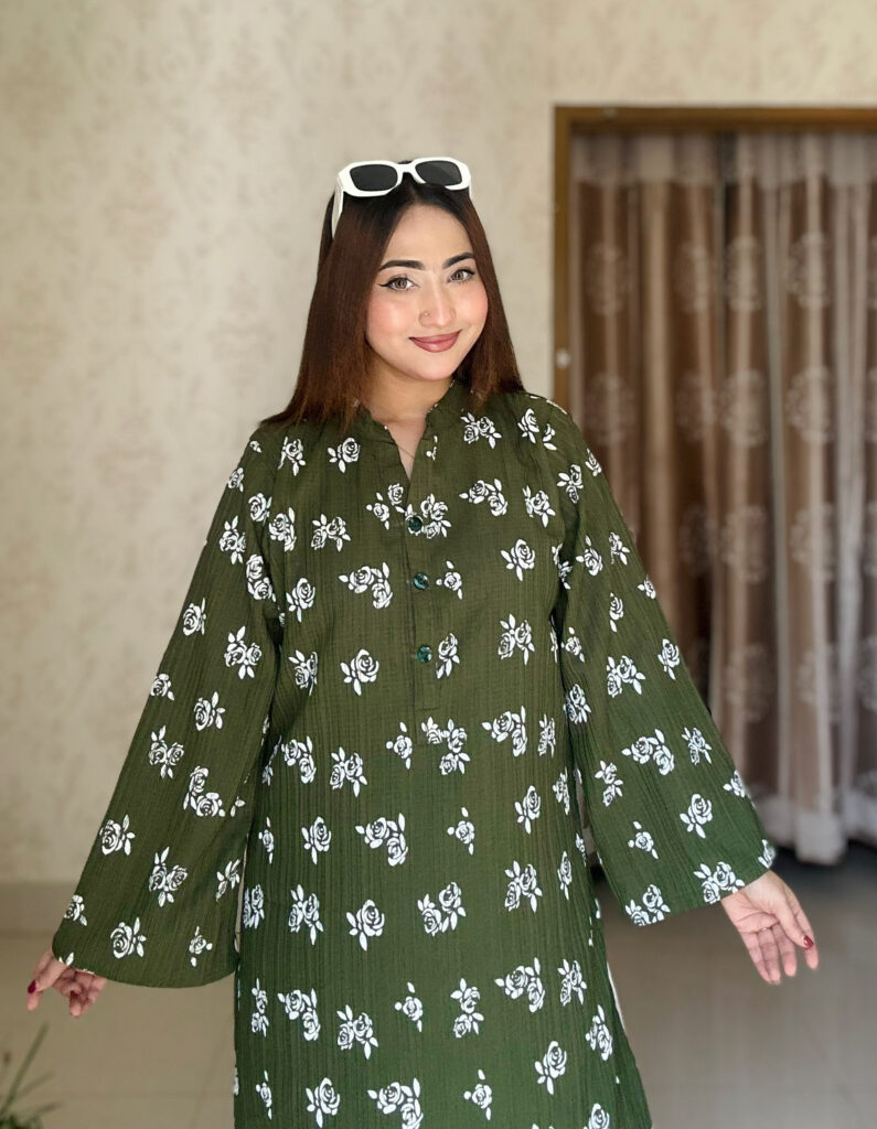 Floral Popcorn Screen Print Co-Ord Set Olive