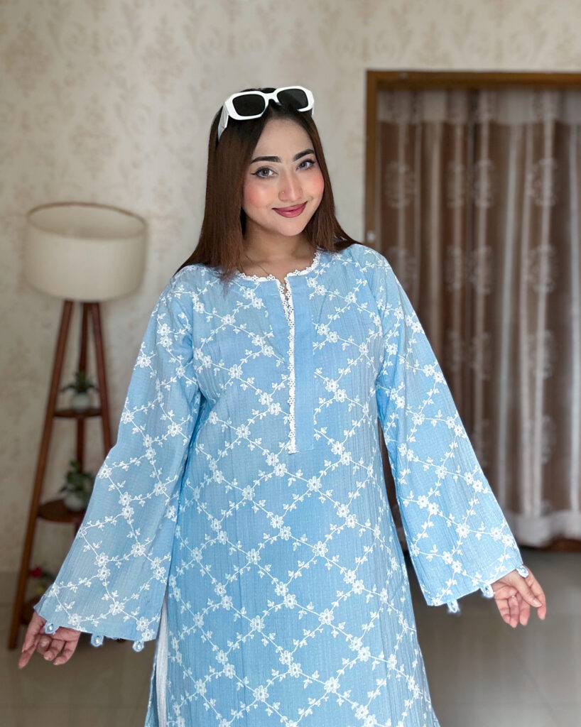 Bloom Lace Kurti (Light Sky)