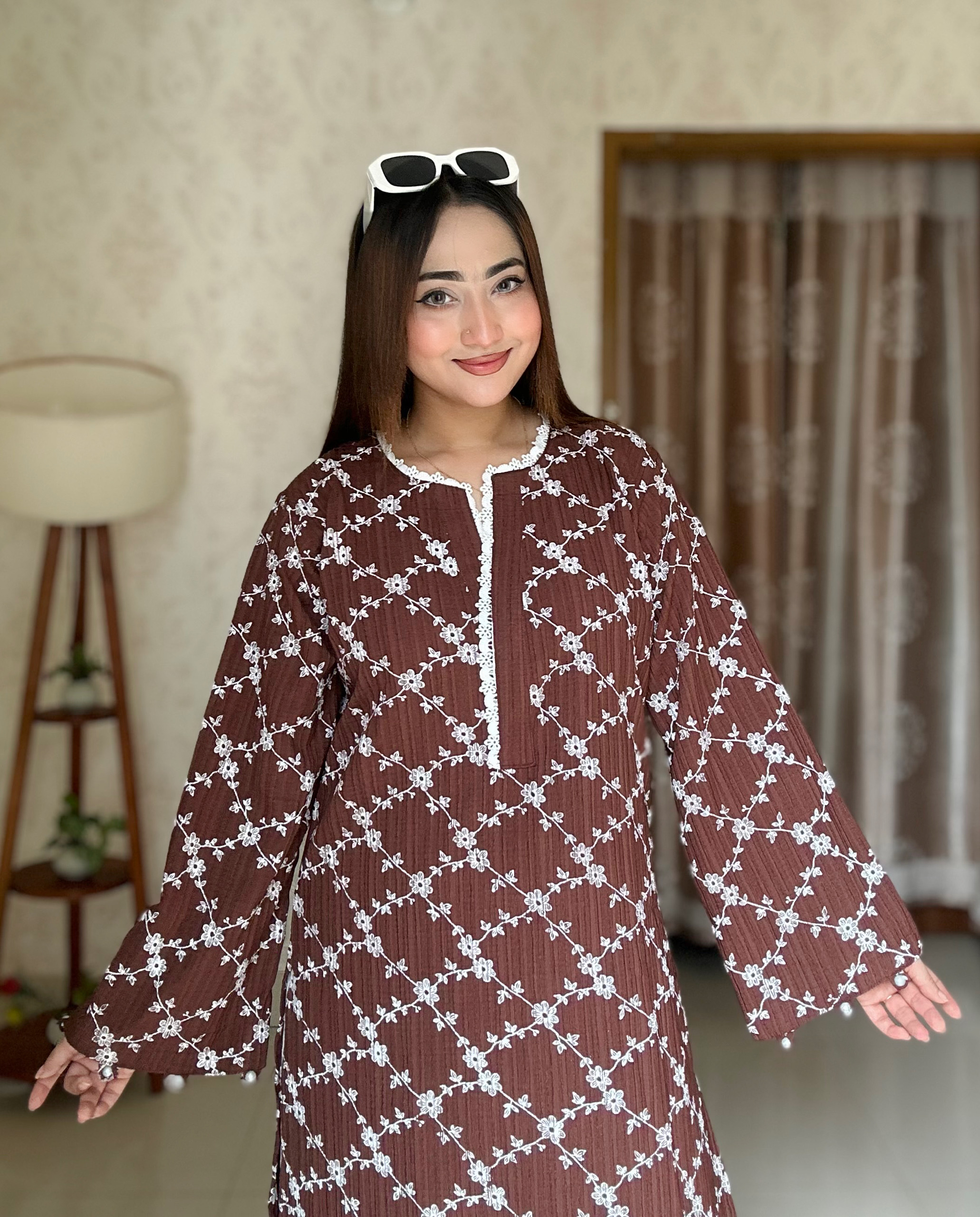 Bloom Lace Kurti Brown